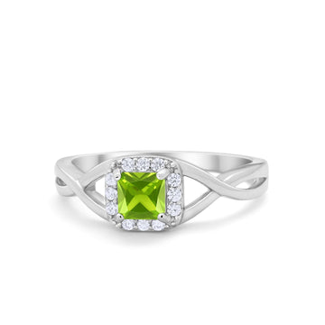 Solitaire Infinity Shank Ring Princess Cut Simulated Peridot CZ 925 Sterling Silver
